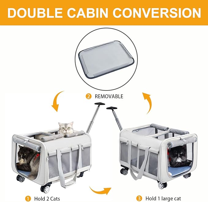 Cat Carrier with Wheels for 2 Cats 2 Cats 21" x 17" x 13" Not