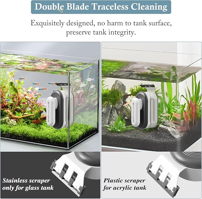 FEDOUR Aquarium Strong Magnetic Cleaner with 2 Detachable Algae Scraper 1/3-1 inch