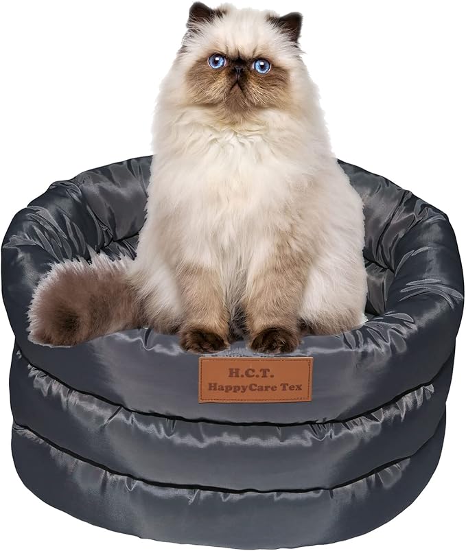 long rich Round Cushion Dog Cat Bed (16" x 16" x 10", Grey)