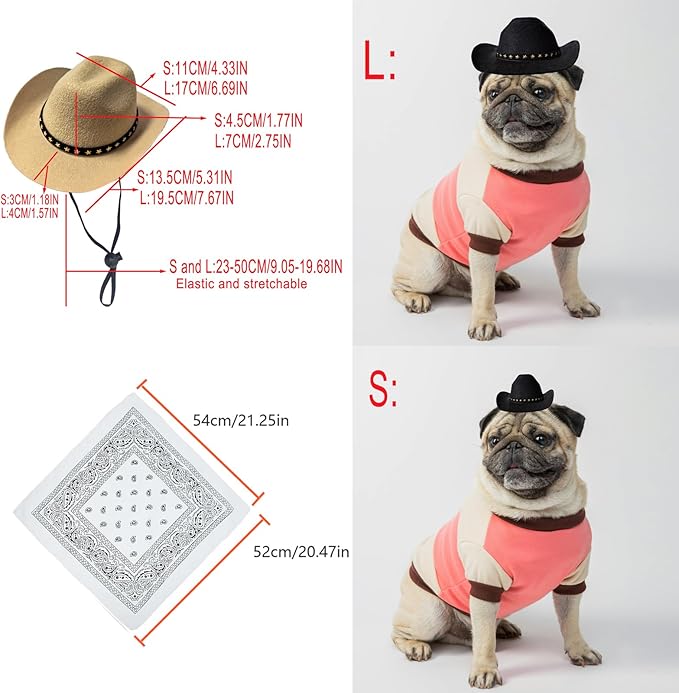 Dog Cowboy Hat Cat Cowboy Hat Mini Cowboy Hat for Dogs Cat Pet Cowboy Costume with Bandana Scarf Holiday Halloween Pet Party Decoration (khaki