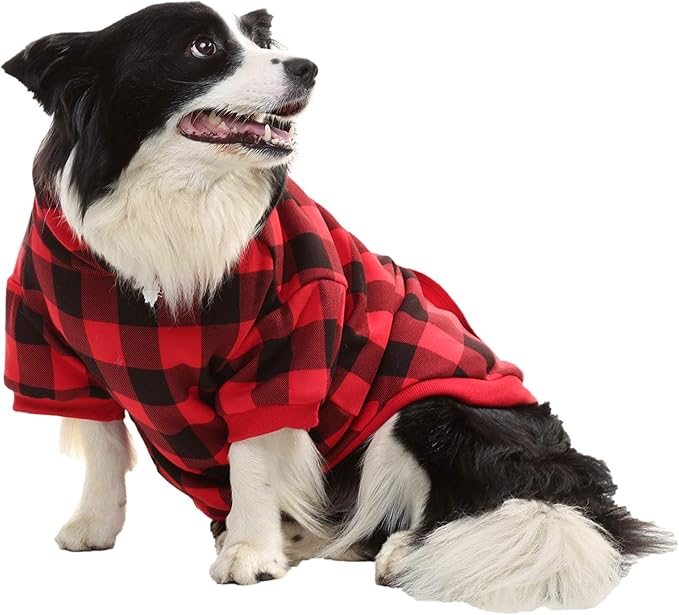 KOOLTAIL Plaid Dog Hoodie Pet Clothes Sweater with Hat and Pocket for Small Medium Large Size Dogs