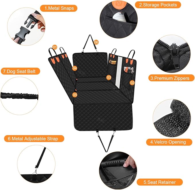 Car Back Seat Extender for Dogs Hard Bottom Car Seat Cover for Dogs, Support 400lbs,Dog Car Seat Cover with Hard Bottom Dog Car Seat, Dog Backseat Hammock Seat for Cars, SUVs, Trucks(Orange)