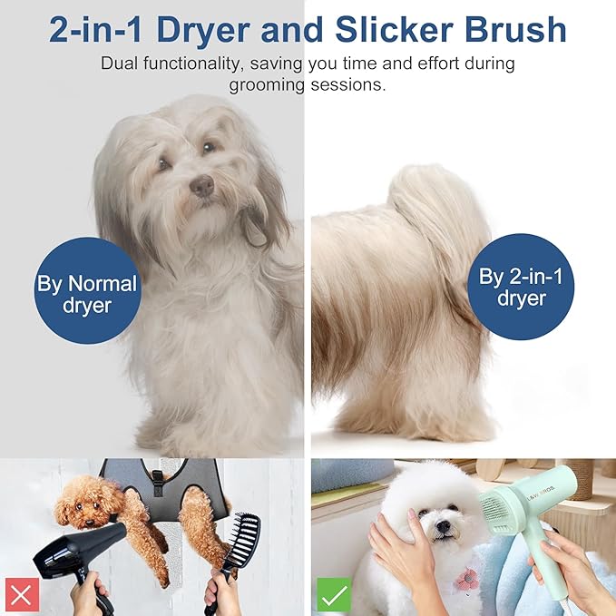 Low Noise Pet Blow Dryer with Slicker Brush