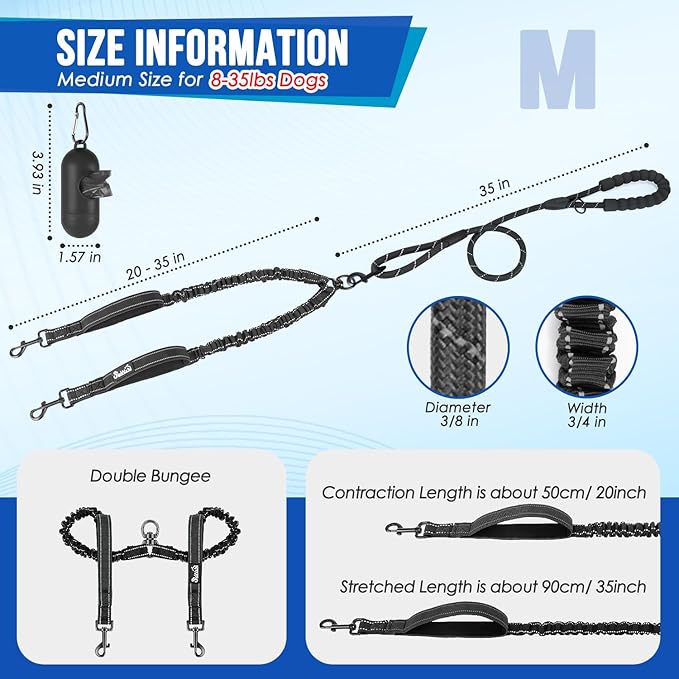 Lukovee Double Dog Leash 360° Swivel