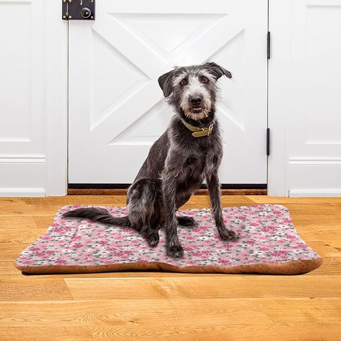 Pink Floral Pet Bed Pad Soft Dog Bed Mat with Anti-Slip Bottom