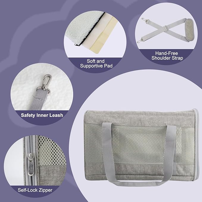 Prodigen Cat Carrier Dog Carriers for Small Dogs Soft Slided Airline Approved Collapsible Pet Travel Carrier (16.3" L 11.8" H 12.4" W)