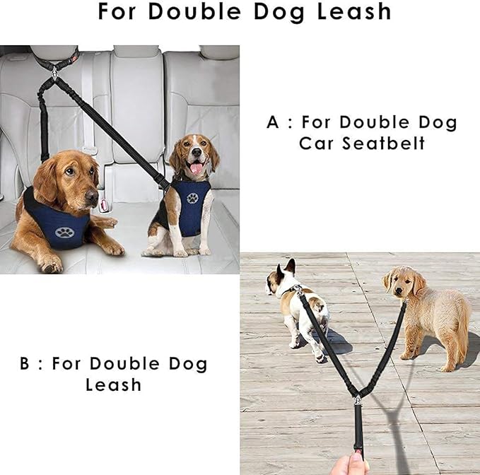 Yuehuam Dog Car Seat Belt 2023 Pet 2 Dogs, 360 Degree