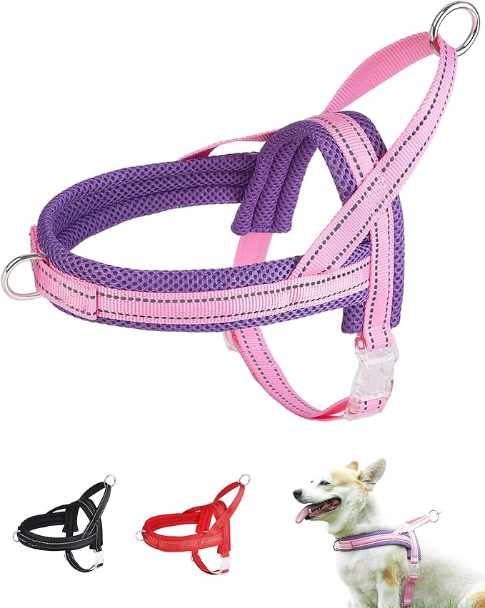 Pink Small Dog Harness No Pull Dog Harness for Small Dogs Puppy Harness with Breathable Mesh Padded Adjustable Reflective Lightweight Escape Proof Dog Harness Small Sized Dog Easy Walk (Pink