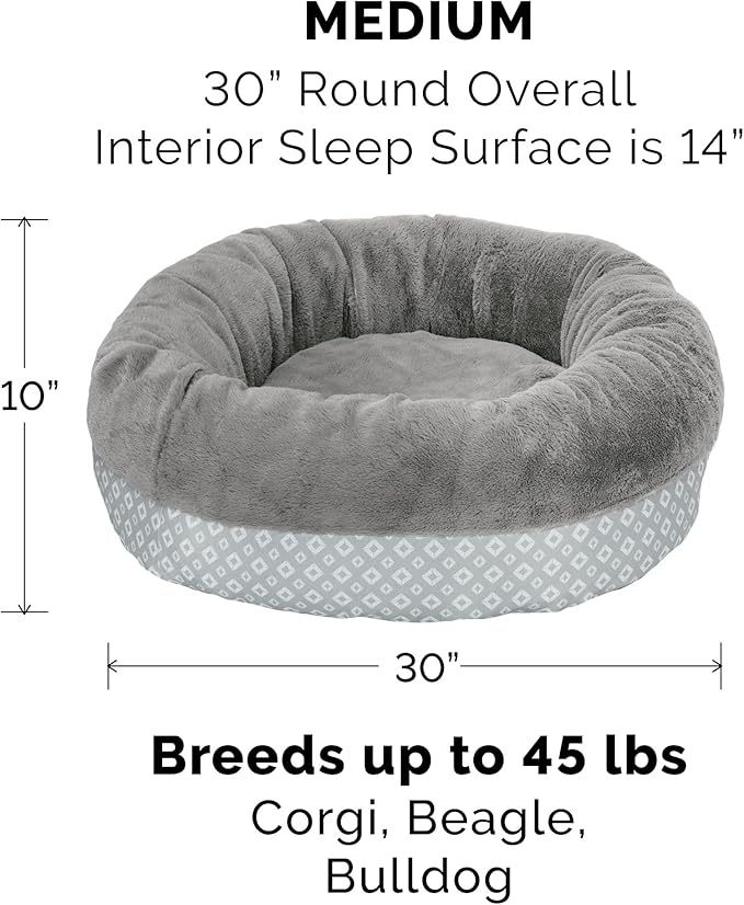 Furhaven Replacement Donut Dog Bed Cover Plush & Diamond Print Calming Cuddler