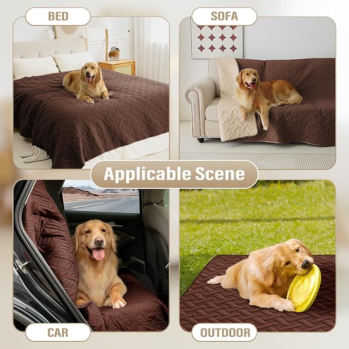 Dog Bed Cover for Pets Blankets Rug Pads for Couch Protection Waterproof Bed Covers Dog Blanket Furniture Protector Reusable Changing Pad (Brown+Beige 82"x102")