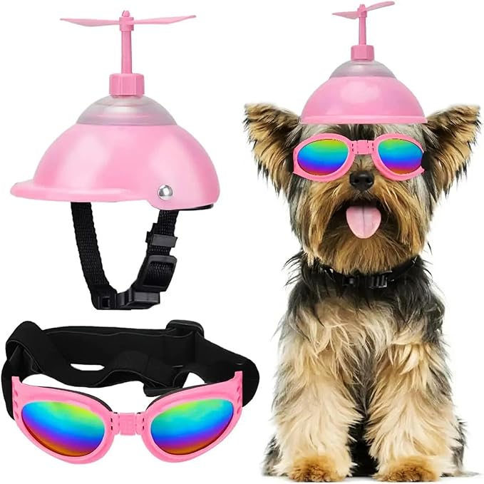 Dog Helmet and Goggles with Cute Propeller Adjustable