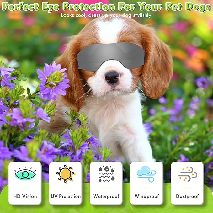 Small Dog Sunglasses, UV Protection Dog Goggles for Small to Medium Breed Dog, Windproof Antifog Pet Glasses for Puppy with Adjustable Strap (Black)