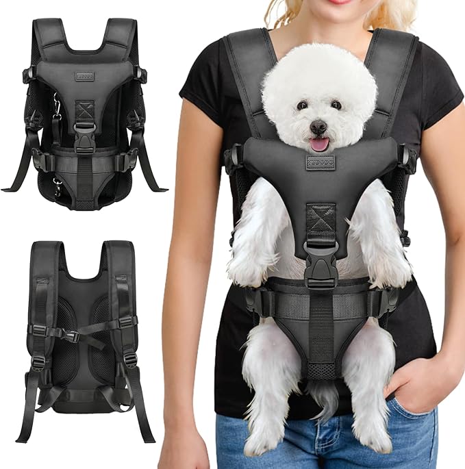 YUDODO Pet Dog Front Carrier Backpacks Multiple Adjustable Small Dog Chest Carrier Legs Out Easy-Fit Dog Travel Backpack Carrier for Hiking Camping for Small Medium Dogs Cats and Rabbit (Medium