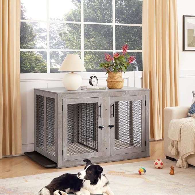 unipaws 46.7" Extra Large Dog Crate Furniture with Divider for 2 Dogs 90 lbs