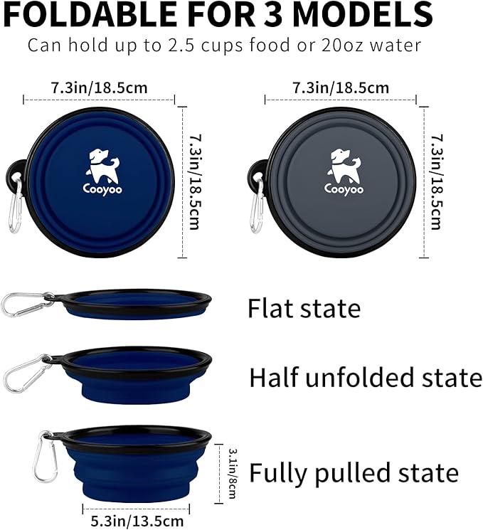 COOYOO Collapsible Dog Bowl 2 Pack 2 Carabiners