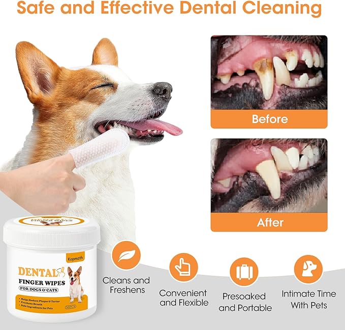 Teeth Cleaning Finger Wipes Cats,50 Ct,Unscented