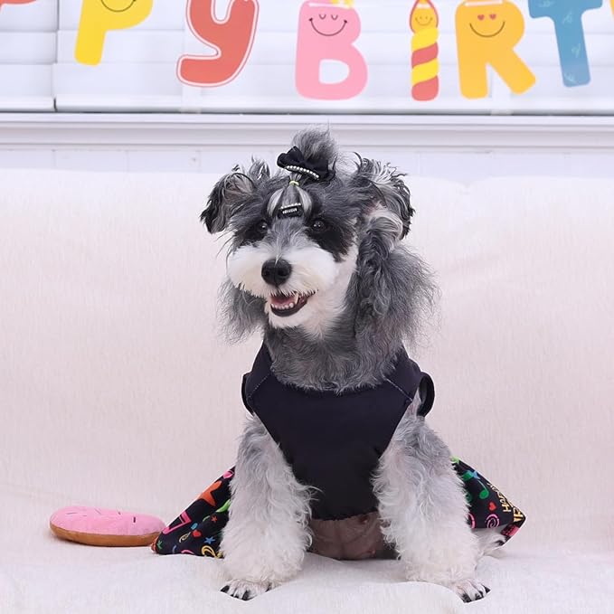 CuteBone Birthday Dog Dresses Velvet Holiday Small Dogs Clothes Onesie Pet Apparel Girl Puppy Skirt with Bow Hair Rope CVA50XXS-D