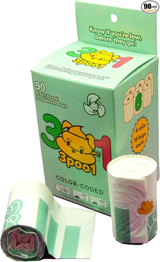 Color-Coded Dog Poop Bags 90 bags (6 rolls)