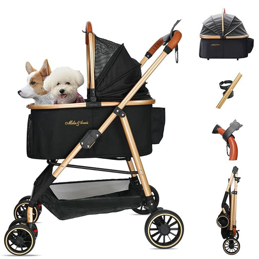 MILA&LOUIS 3 in 1 Folding Pet Stroller 4 Wheels 30lbs, Dog/Cat