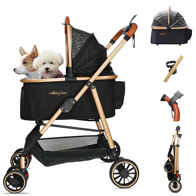 MILA&LOUIS 3 in 1 Folding Pet Stroller 4 Wheels 30lbs, Dog/Cat