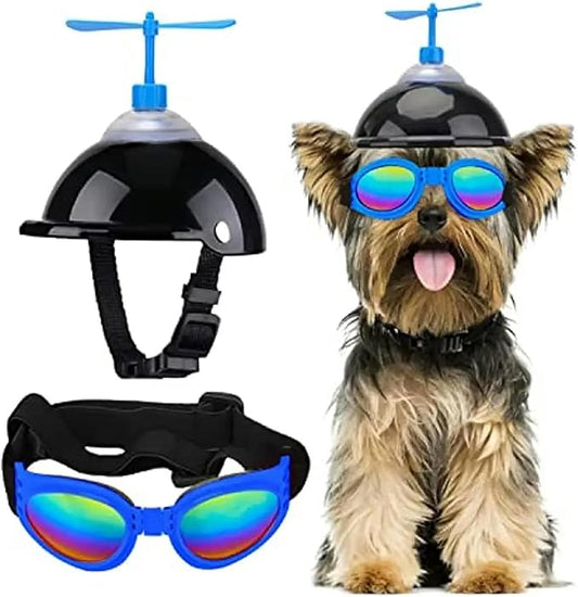 Dog Helmet and Goggles with Cute Propeller Adjustable