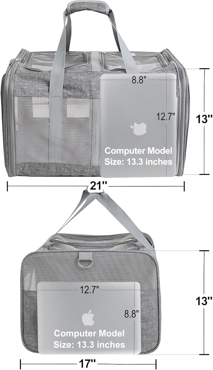 Double Compartment Cat Carrier with Wheels for 2 Cats 2 Small 2 Cats 21" x 17" x 13",Not Airline