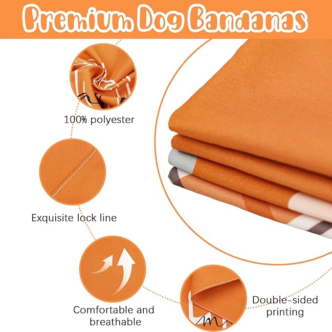 Fall Dog Bandana 2 Pack Thanksgiving Dog Bandanas Pumpkin Pet Scarf Reversible Fall Triangle Bibs Soft Cotton Boy Girl Dog Bandanas Accessories for Small, Medium, Large Dogs (Large)