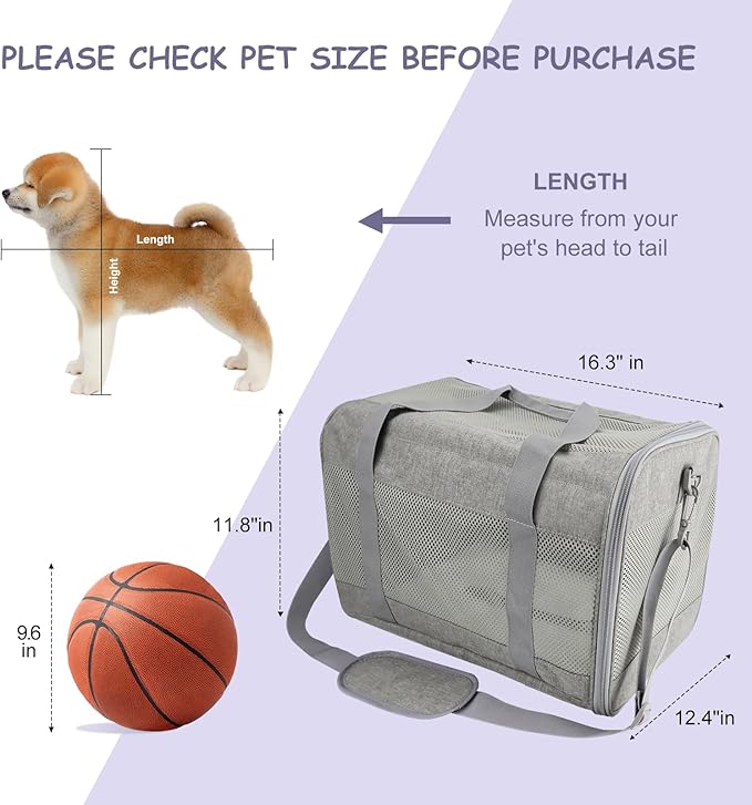 Prodigen Cat Carrier Dog Carriers for Small Dogs Soft Slided Airline Approved Collapsible Pet Travel Carrier (16.3" L 11.8" H 12.4" W)