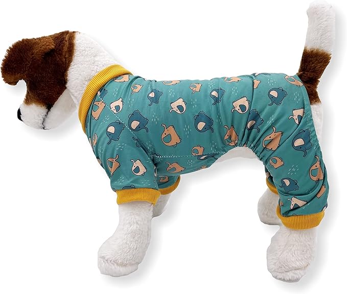 Dog Pajamas Soft COTTON Blend Jumpsuit Cute Pet Clothes for Small Medium Pet (Green Elephants 12", Chest 14" - 17")