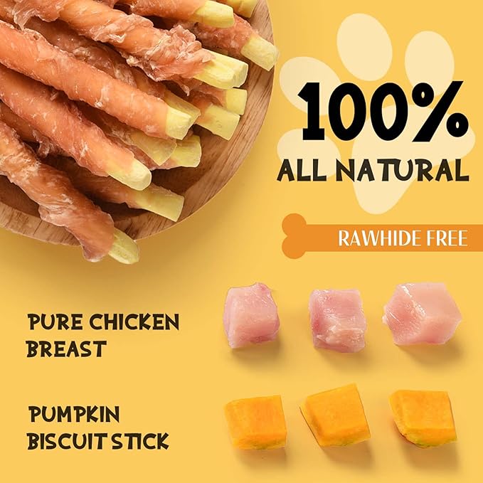 ASMPET Dog Treats Chicken Jerky Wrapped Pumpkin Biscuits Stick 10.6 oz