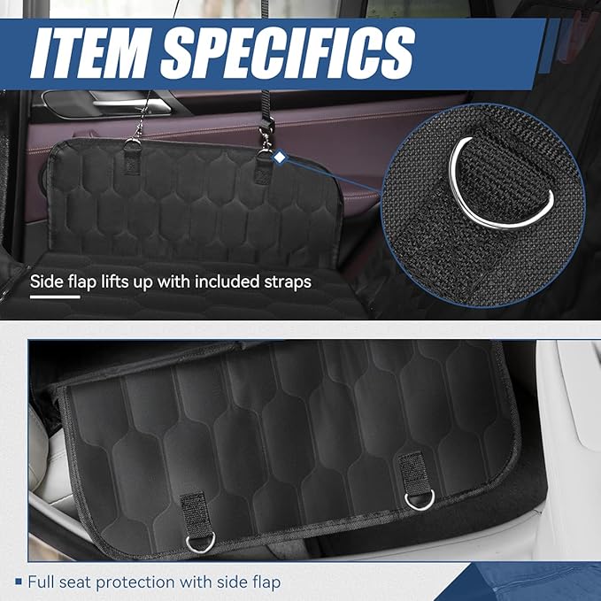 Auto Dynasty Hammock Style Waterproof Pet Dog Back Seat Protector Cover with Center Mesh Window and Anti-Slip Padding for Cars