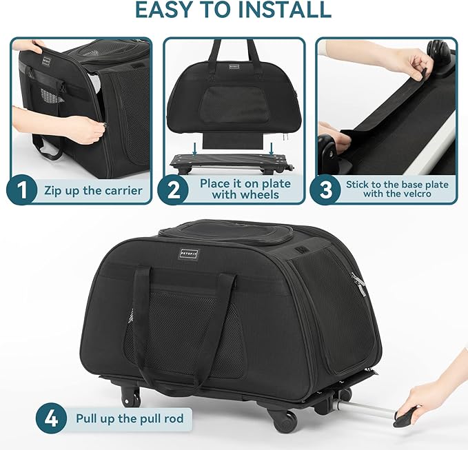 PETSFIT Extra Large Pet Carrier with Wheels Designed 2 Small