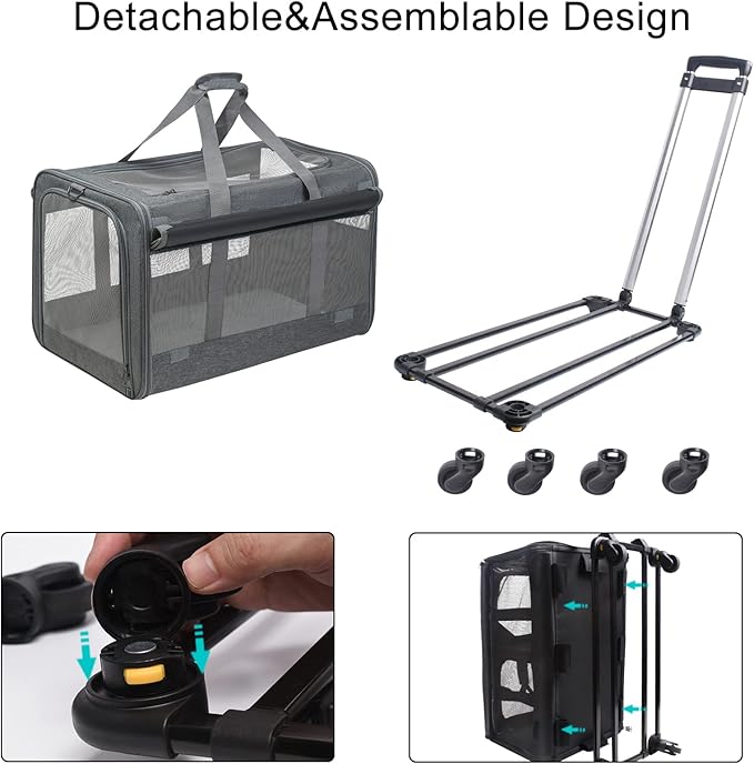 GJEASE Large Pet Rolling Carrier with Wheels for Up to 35 LBS