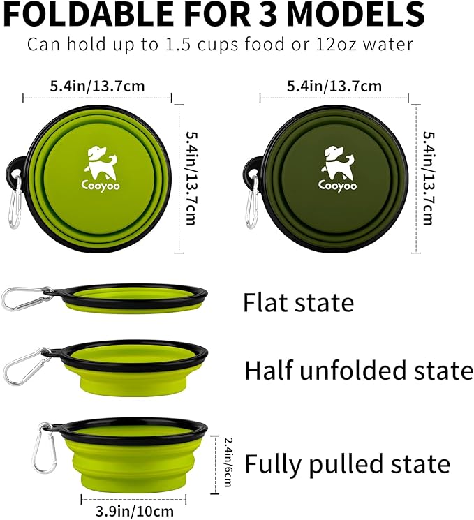COOYOO Collapsible Dog Bowl 2 Pack 2 Carabiners
