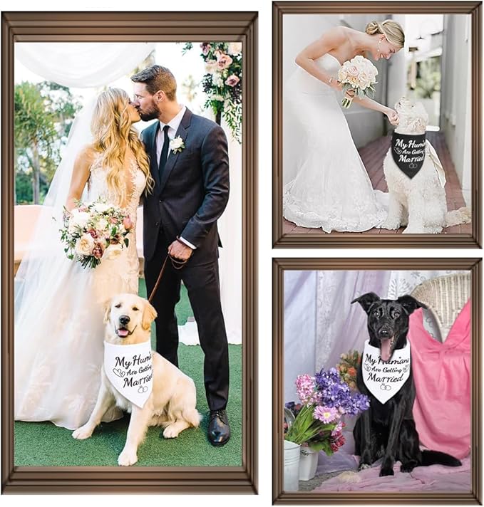 SZEE Wedding Dog Bandanas, My Humans are Getting Married Dog Bandanas for Dogs, Dog Engagement Wedding Party, Pet Wedding Photo Prop Bandana for Engagement, Gifts for Couples (White & Black, Large)