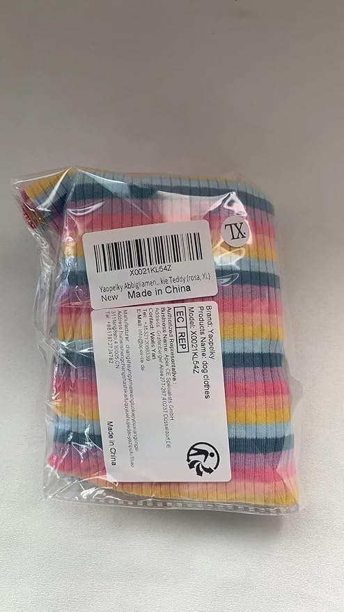 Small Medium Dog Clothes Rainbow Striped Dog Shirts Stretchable Long Sleeve Cat T-Shirt Pet Outfits for Chihuahua Yorkie Teddy (Pink Edge, X-Large)