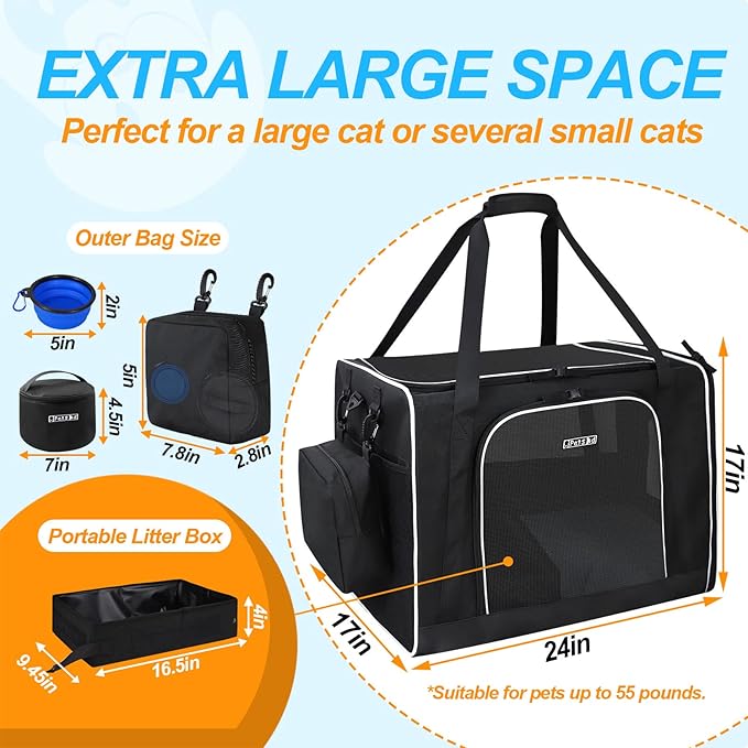 Petskd 24"x17"x17" Pet Carrier for Large Cats or Medium Dogs