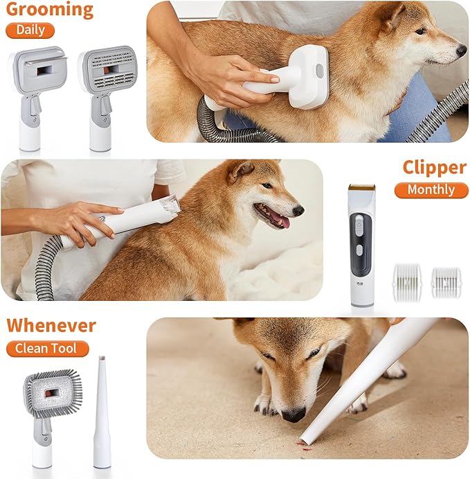 Dog Grooming Kit 5 Pet 11000Pa Suction, 2L Capacity,