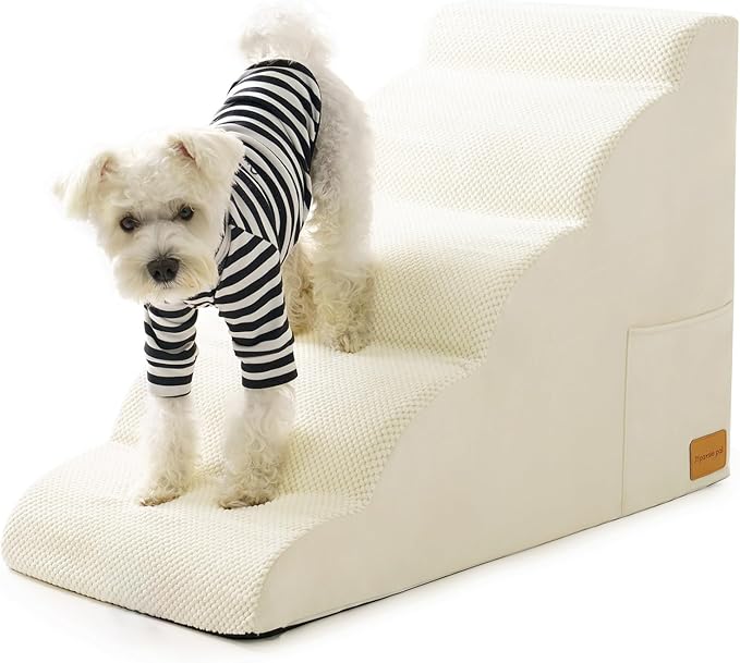 Dog Stairs for Small Dogs 5 Tiers Step,White,5 Steps