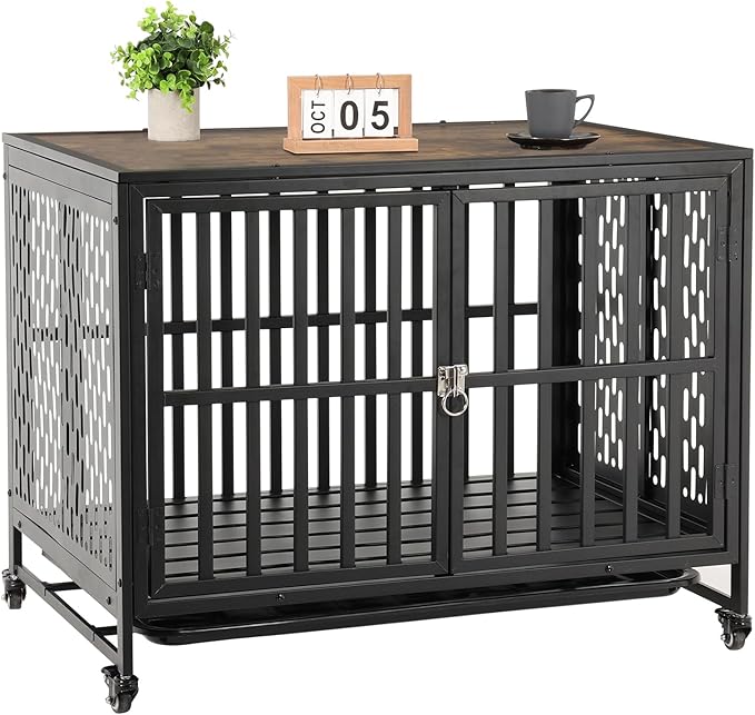 38 Inch Dog Crate Furniture Heavy Duty Dog Crate for Medium and Large Dogs 1 Removable 4 Lockable