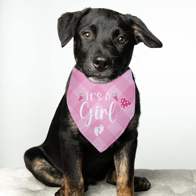 It's a Girl Gender Reveal Baby Announcement Dog Bandana Plaid Pink Dog Bandana Pregnancy Announcement Photo Prop Green Pet Scarf Decorations Accessories for Dog Lovers Owner Gift