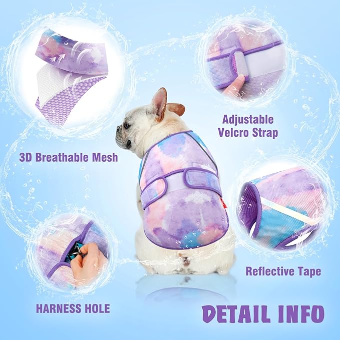 KYEESE Dog Cooling Vest Lightweight Dog Cooler Jacket 3D Breathable Mesh Dog Cooling Shirts with Reflective Stripe UV Protection Dog T Shirt for Beach