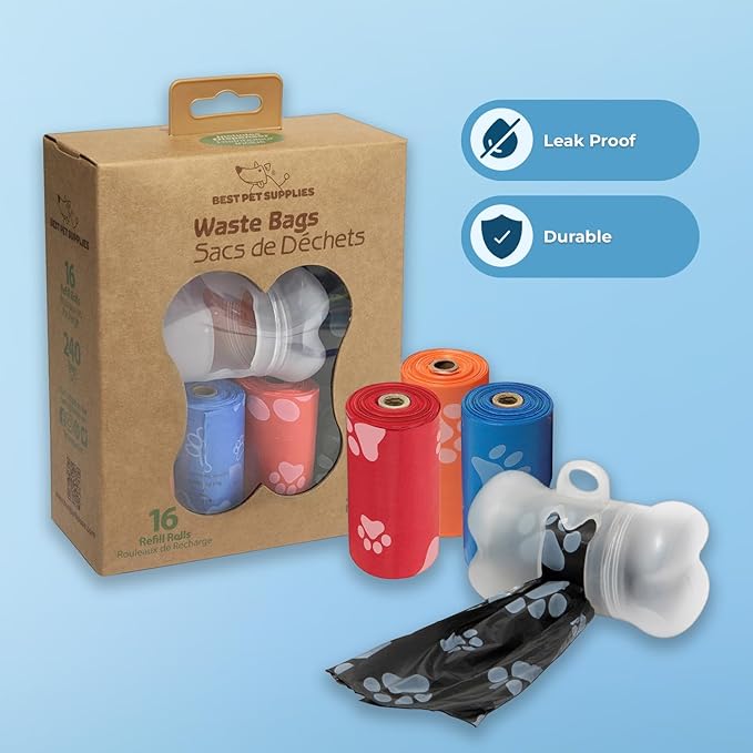 Best Pet Supplies Dog Poop Bags (240 Bags) for Waste Refuse Cleanup