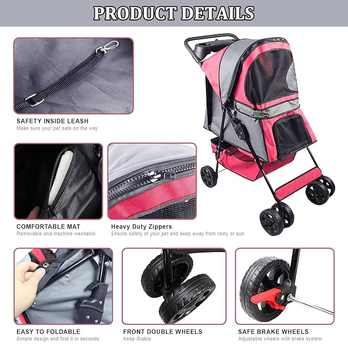 Pet Dog Stroller 4-Wheel Promenade