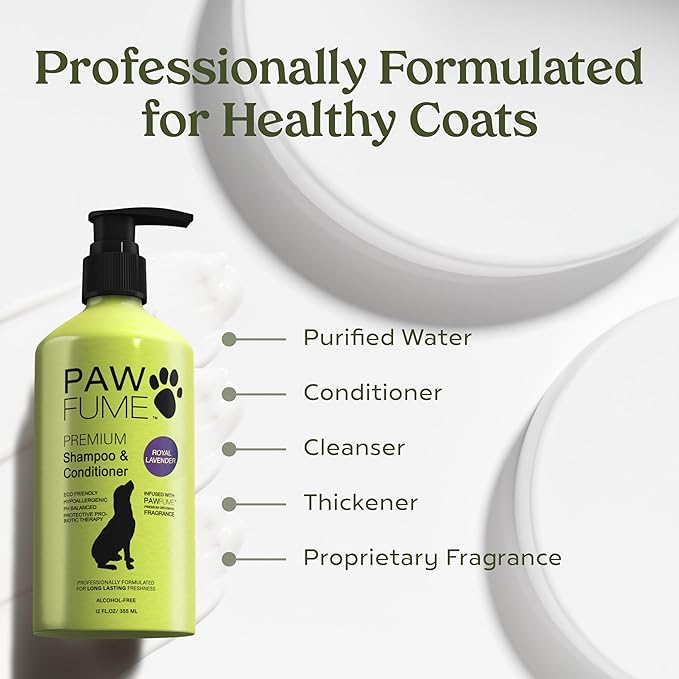 Pawfume Dog Shampoo and Conditioner – Hypoallergenic Dog Shampoo for Smelly Dogs – Best Dog Shampoos & Conditioners – Probiotic Pet Shampoo for Dogs – Best Dog Shampoo for Puppies (Lavender 4-Pack)