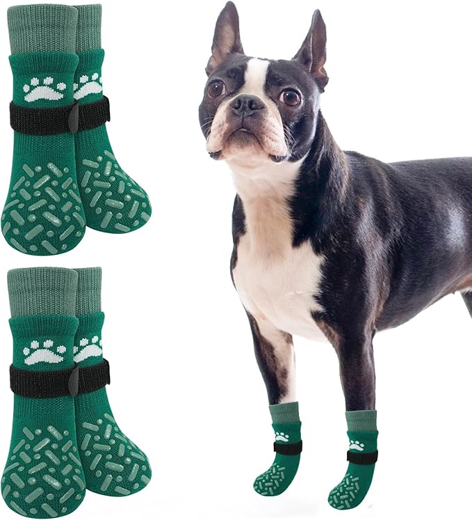 SCENEREAL Dog Socks to Prevent Licking Paws for Hot Pavement, Anti Slip Long Dog Grip Socks for Hardwood Floors, Dog Shoes Booties&Paw Protector for Small Medium Large Senior Dog, Pet Socks for Wounds
