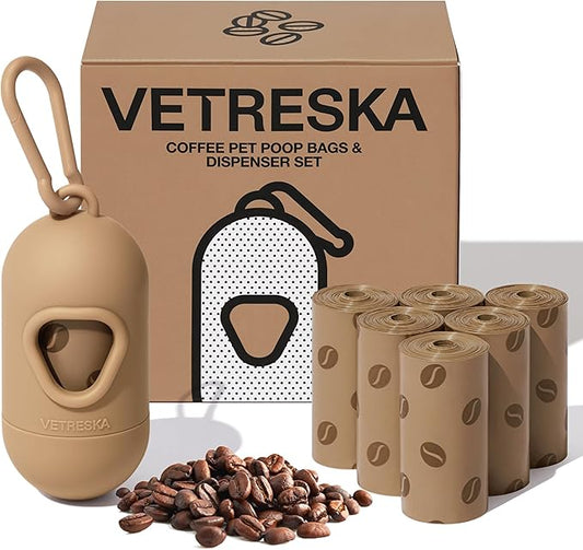 VETRESKA Dog Waste Bag Dispenser with Coffee Scent 1 Bag 105 Bags (7 Refill