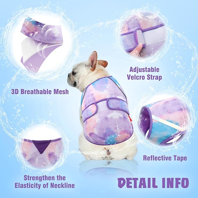 KYEESE Dog Cooling Vest Lightweight Dog Cooler Jacket 3D Breathable Mesh Dog Cooling Shirts with Reflective Stripe UV Protection Dog T Shirt for Beach