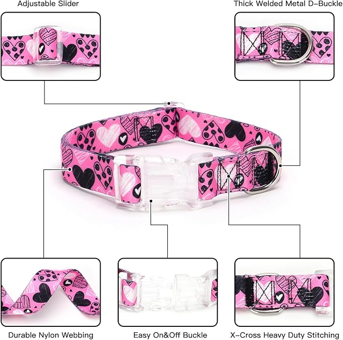 Floral Print Puppy Dog Collar for Small Medium Large Dogs Collars with Quick Release Buckle for Girls Female Dog Soft Nylon Comfortable Durable Pet Collar (NO5