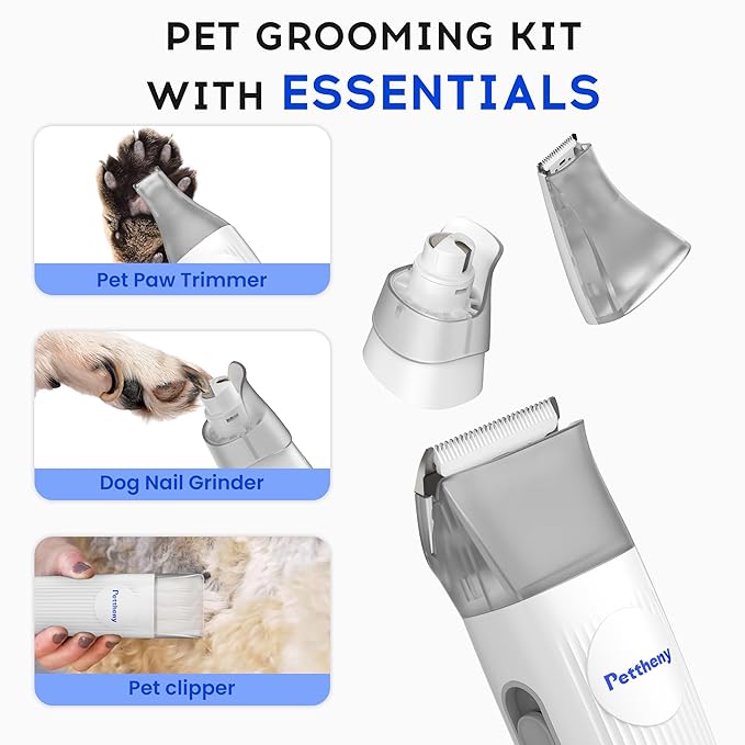 Dog Grooming Vacuum Kit for Dog Hair Shedding with Pet Clipper Nail Grinder 2.2L Dust 7 Grooming 5 Suction